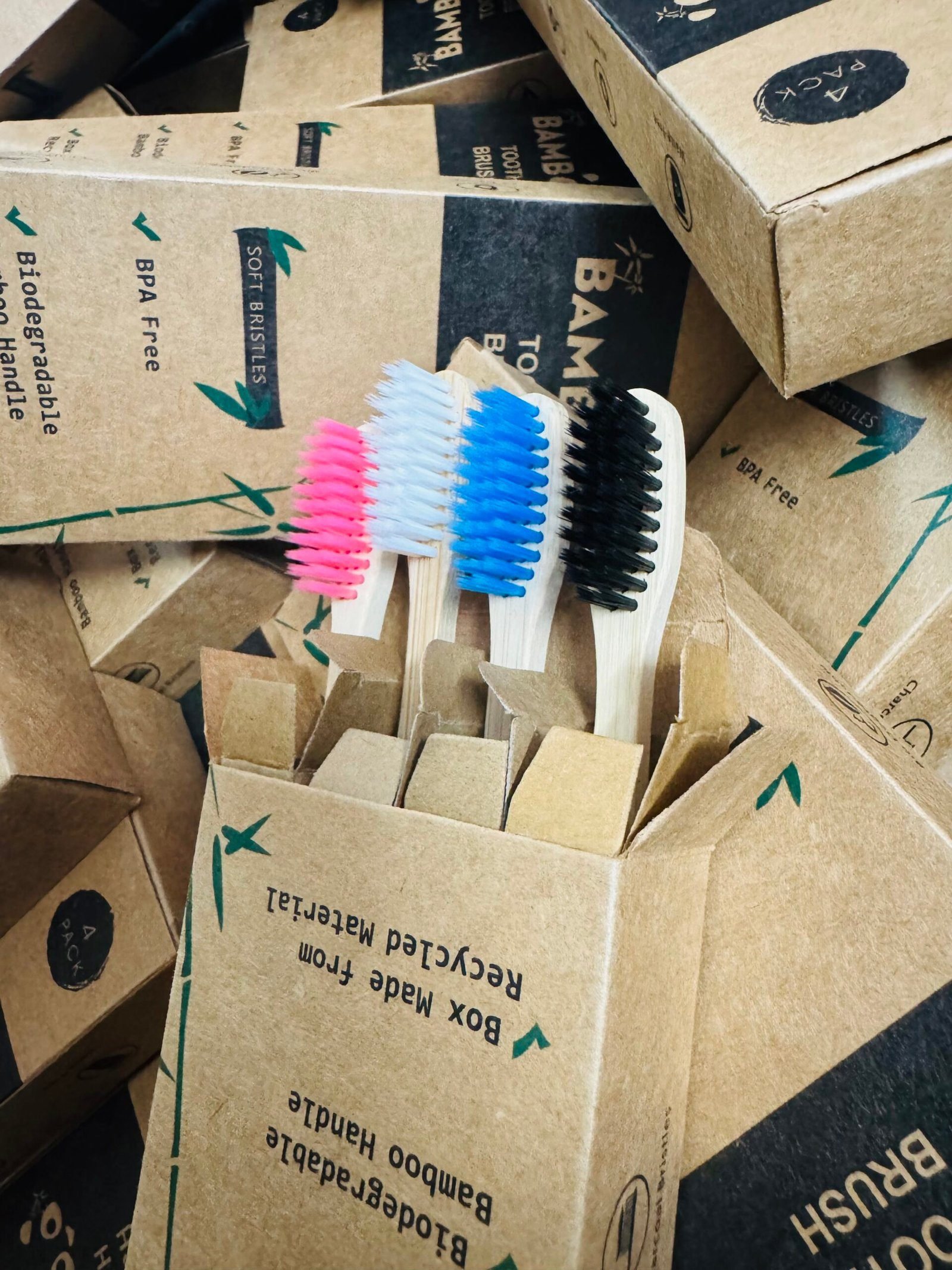 4pc Bamboo Toothbrush Soft Hair Household Toothbrush - বাঁশের টুথব্রাশ - Image 2